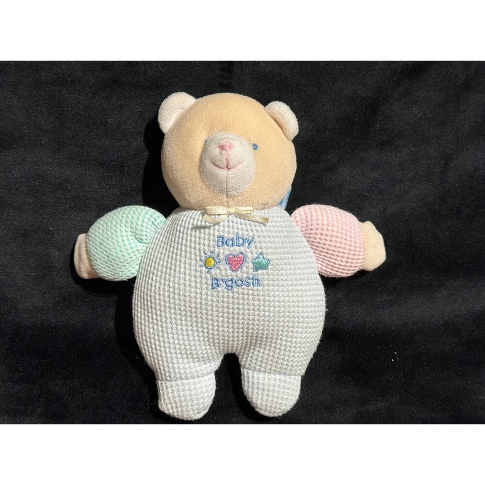 Osh Kosh B'Gosh Vintage Waffle Knit Rattle Teddy Bear Plush Toy Doll